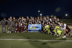 Harrison boys soccer celebrates their 2025 Section 1 Class AA championship win.